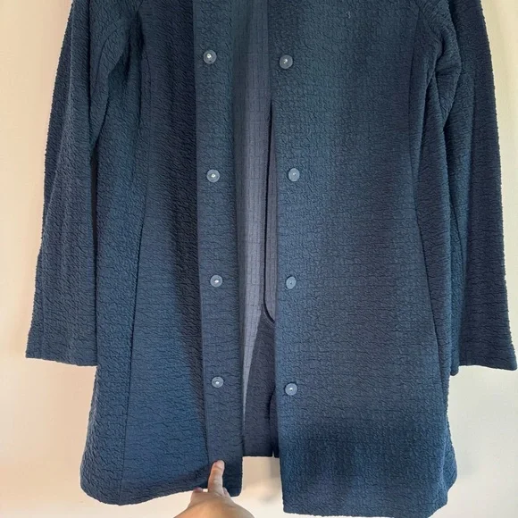 Eileen Fisher Organic Cotton & Tencel Pucker Stand Collar Long Jacket PS - Picture 9 of 13